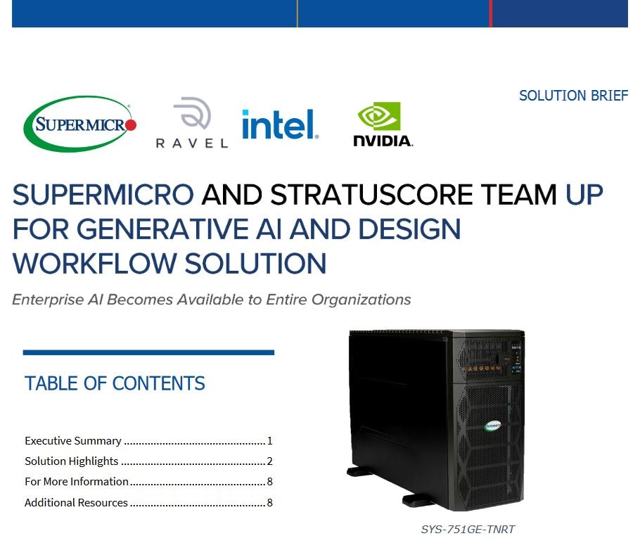 En bref : Solution Brief - Supermicro et Stratuscore s'associent pour une solution d'IA générative et de flux de travail de conception 