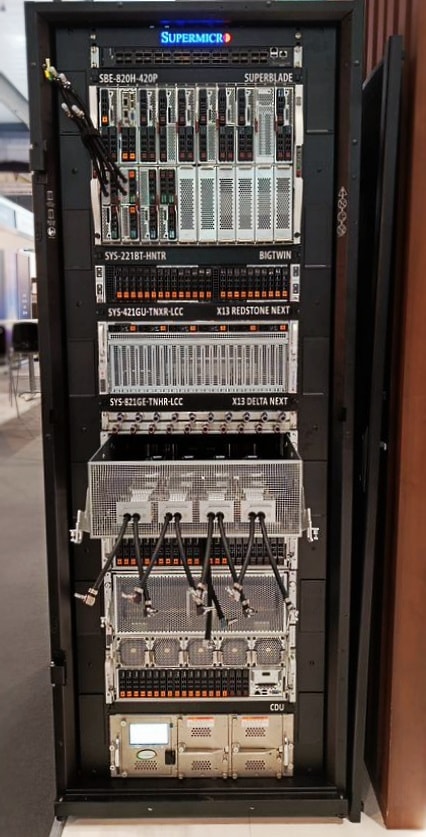 Supermicro Server Rack with Liquid-Cooled Systems at ISC High Performance 2023