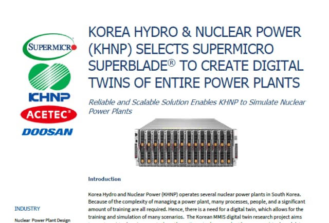 韓国水力原子力発電所、発電所全体のデジタルツイン作成にSupermicro SuperBlade®を採用