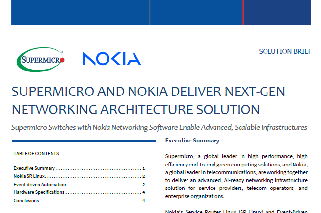 サムネイルソリューション概要 -Supermicro Nokiaが次世代ネットワーキングアーキテクチャソリューションを提供 