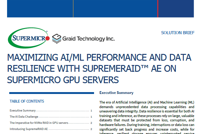 Thumbnail: GRAID Technologies SupremeRAID™ AE (AI Edition) Solution Brief