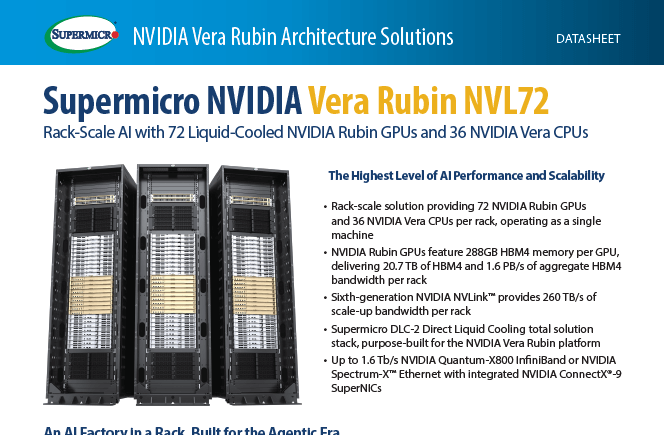 サムネイル：Supermicro NVIDIA Vera Rubin NVL72 データシート