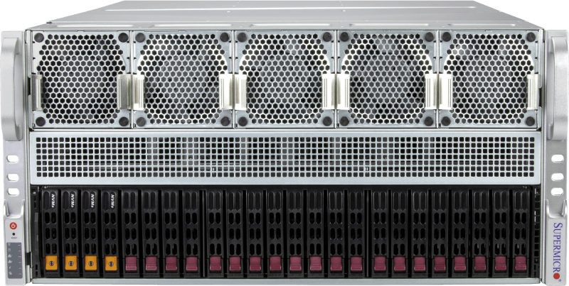 Supermicro -System mit Luftkühlung und AMD Instinct™ MI350P mit 8 GPUs
