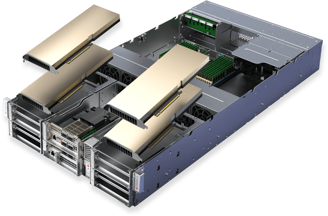 Supermicro AIシステム SYS-212GB-FNR、GPUを取り外した状態の斜めからの眺め
