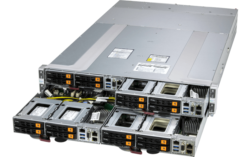 Supermicro H14 2U 4-Node GrandTwin® system AS -2116GT-HNTF, angled view