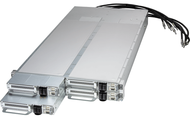 Supermicro H14 2U 4-Node FlexTwin™ liquid-cooled system AS -2126FT-HE-LCC, angled view