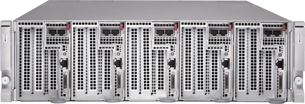 Système MicroCloud Supermicro A+ 3U 5 nœuds avec un seul processeur AMD EPYC™ série 4005/4004 par nœud.
