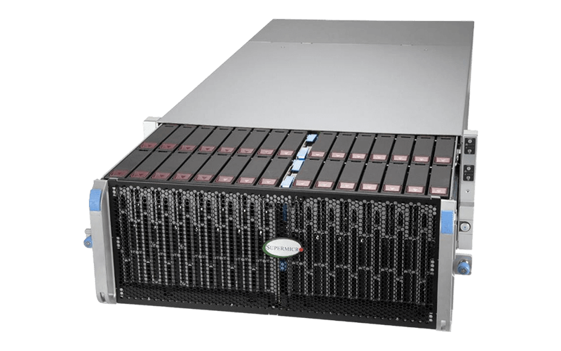 Supermicro Dual-Node 90-bay top-loading storage system with Intel® Xeon® 6700 series processors with E-cores
