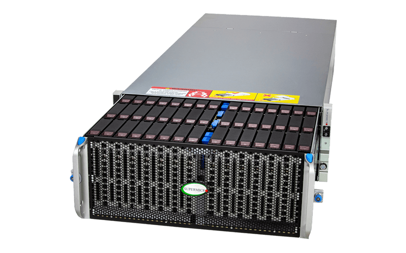 Supermicro 90-bay top-loading storage system with Intel® Xeon® 6700 series processors with E-cores