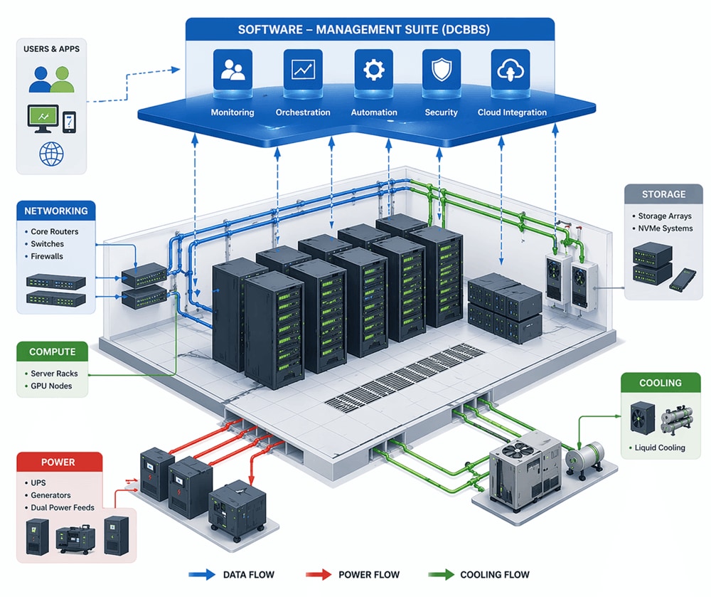 a diagram graphic to display how data center architecture works